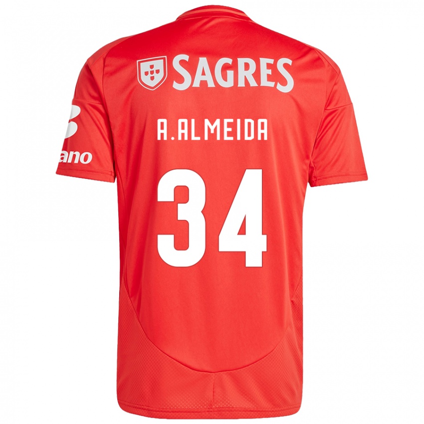 Niño Camiseta Andre Almeida #34 Rojo Blanco 1ª Equipación 2024/25 La Camisa