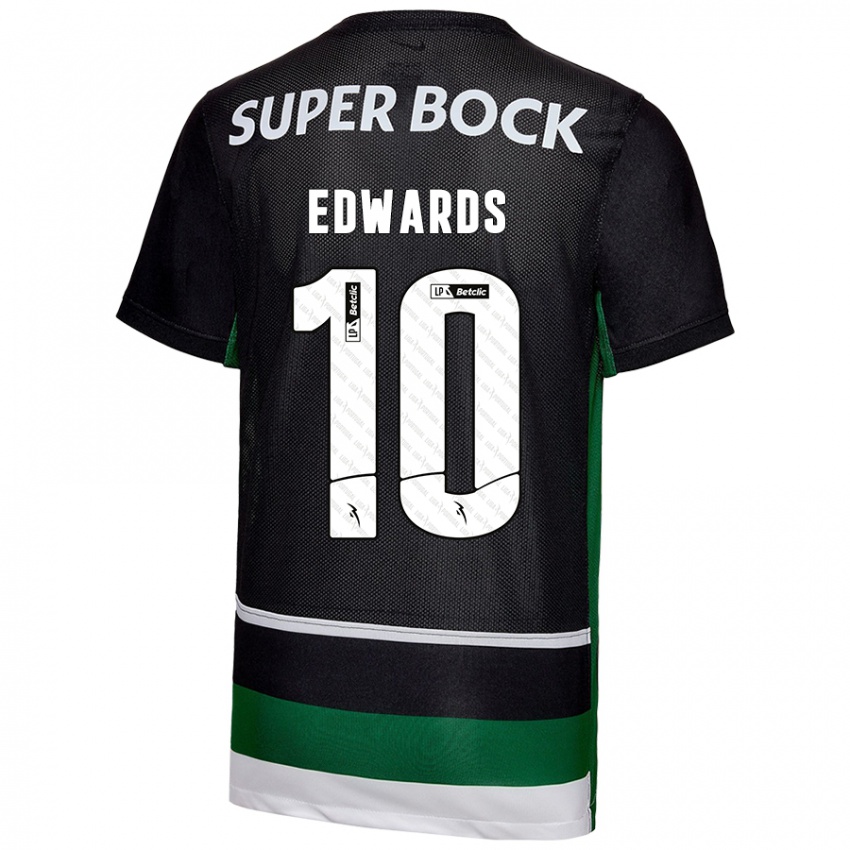 Niño Camiseta Marcus Edwards #10 Negro Blanco Verde 1ª Equipación 2024/25 La Camisa