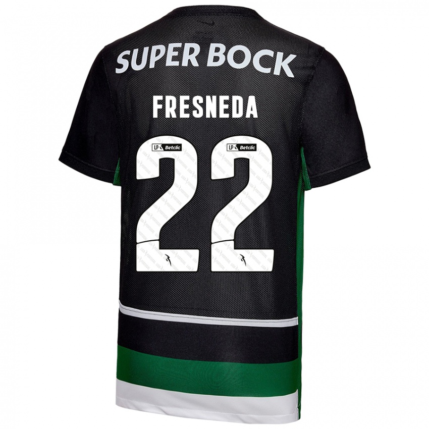 Niño Camiseta Iván Fresneda #22 Negro Blanco Verde 1ª Equipación 2024/25 La Camisa