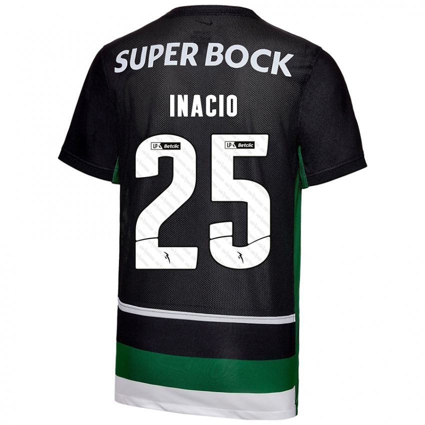 Niño Camiseta Gonçalo Inácio #25 Negro Blanco Verde 1ª Equipación 2024/25 La Camisa