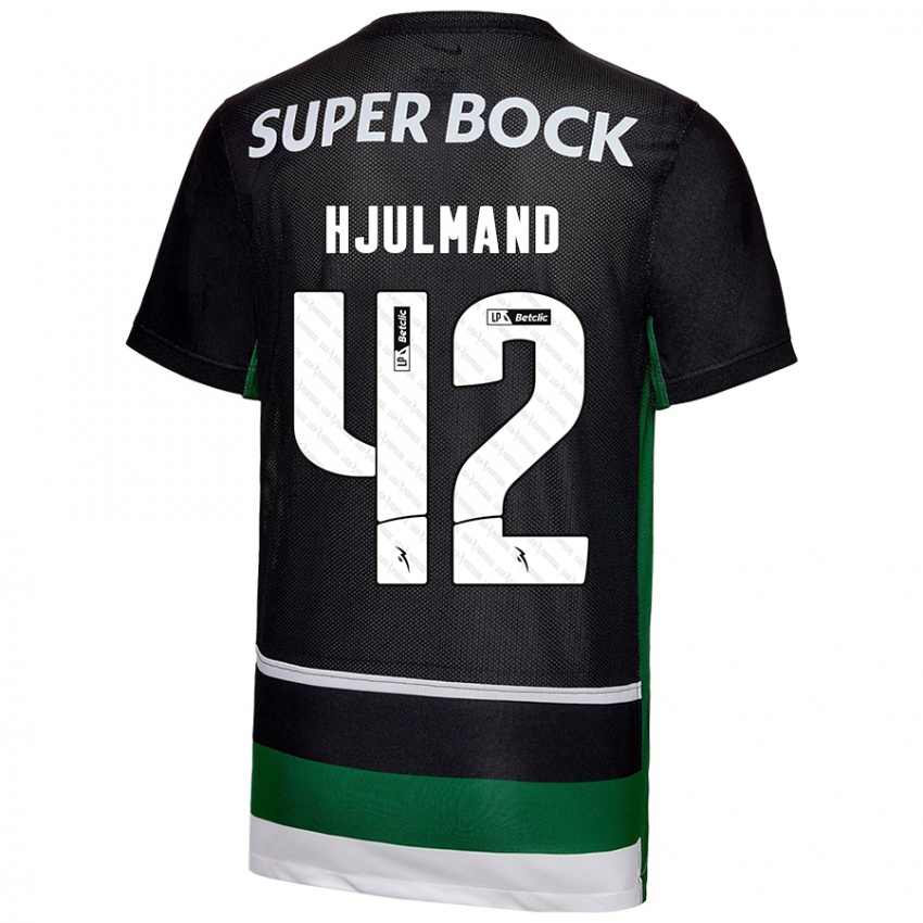 Niño Camiseta Morten Hjulmand #42 Negro Blanco Verde 1ª Equipación 2024/25 La Camisa