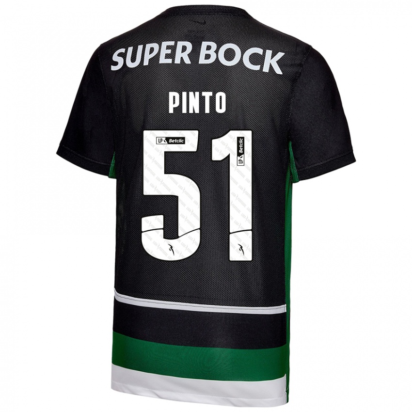 Niño Camiseta Diogo Pinto #51 Negro Blanco Verde 1ª Equipación 2024/25 La Camisa