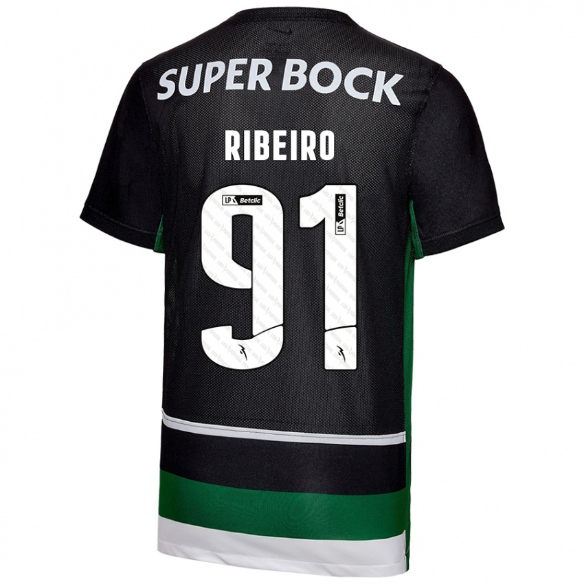 Niño Camiseta Rodrigo Ribeiro #91 Negro Blanco Verde 1ª Equipación 2024/25 La Camisa