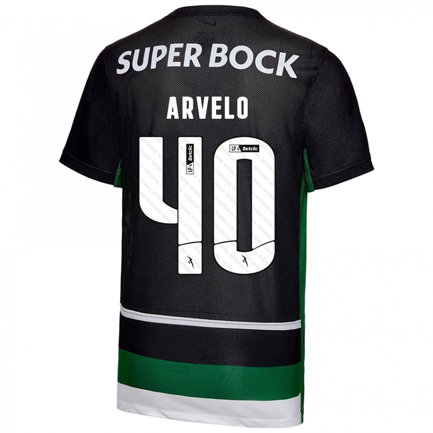 Niño Camiseta Adam Arvelo #40 Negro Blanco Verde 1ª Equipación 2024/25 La Camisa