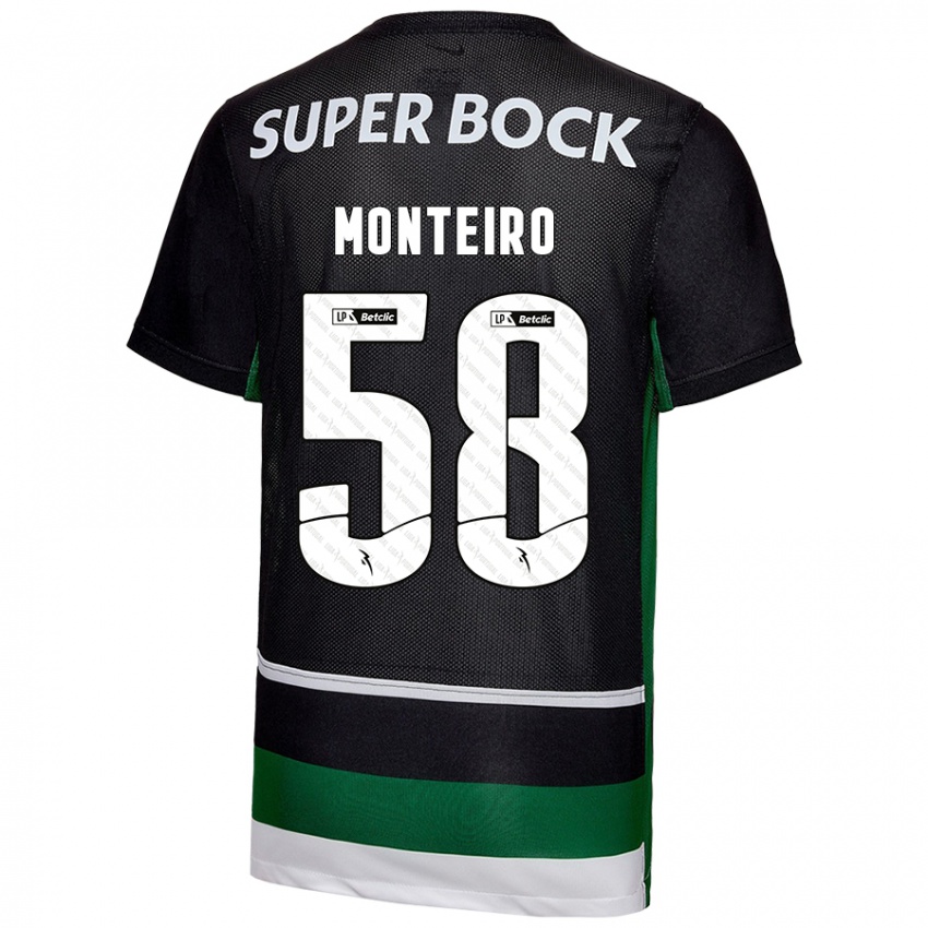 Niño Camiseta David Monteiro #58 Negro Blanco Verde 1ª Equipación 2024/25 La Camisa