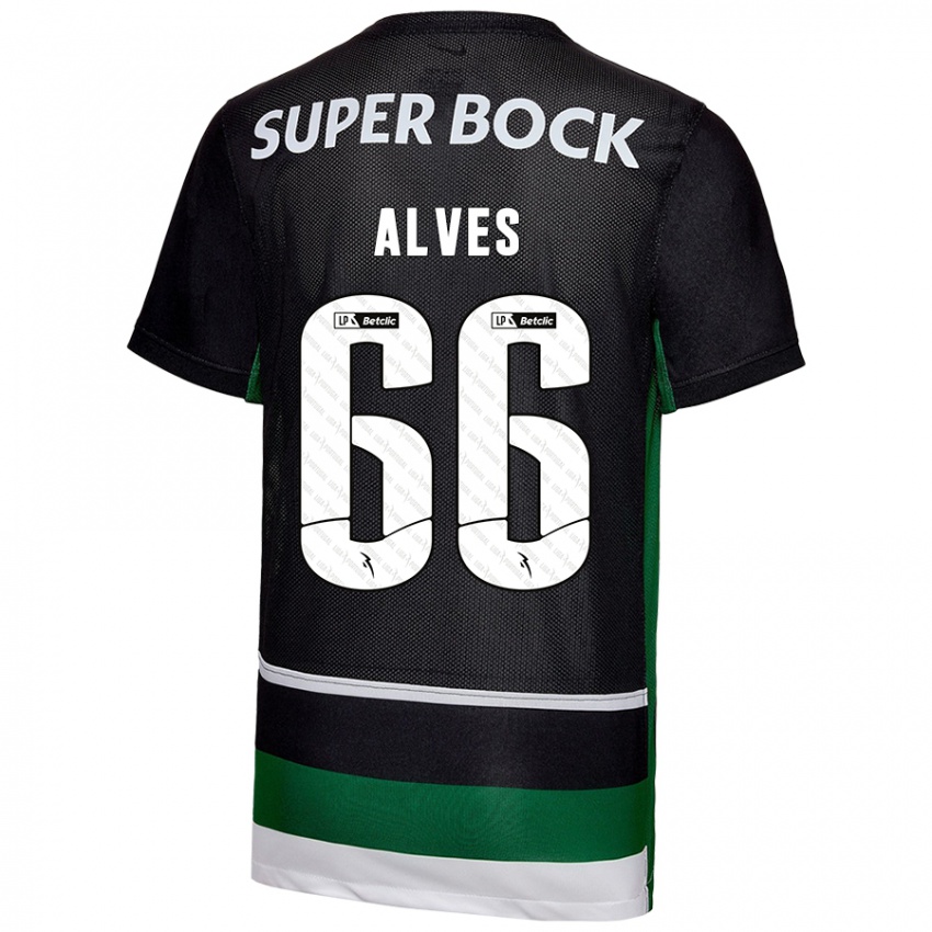 Niño Camiseta Miguel Alves #66 Negro Blanco Verde 1ª Equipación 2024/25 La Camisa