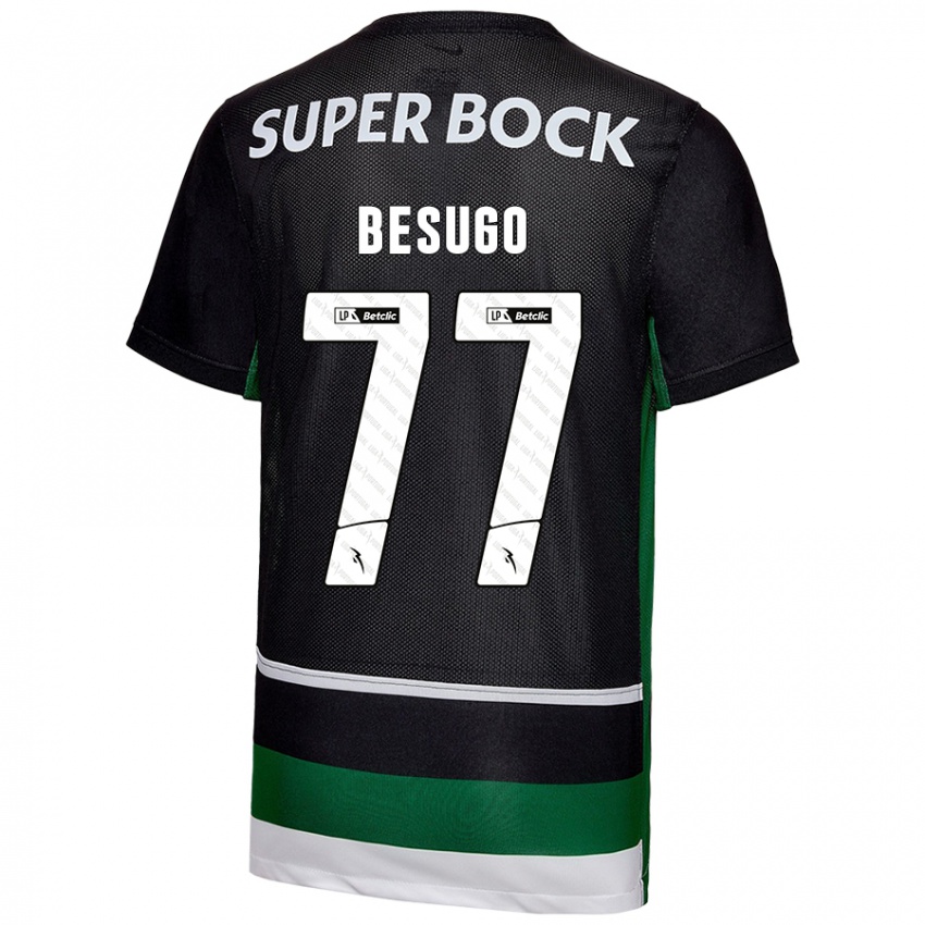 Niño Camiseta Rafael Besugo #77 Negro Blanco Verde 1ª Equipación 2024/25 La Camisa