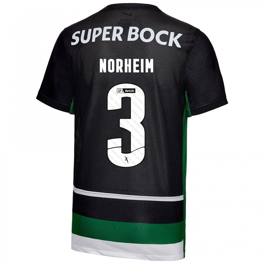 Niño Camiseta Andrea Norheim #3 Negro Blanco Verde 1ª Equipación 2024/25 La Camisa