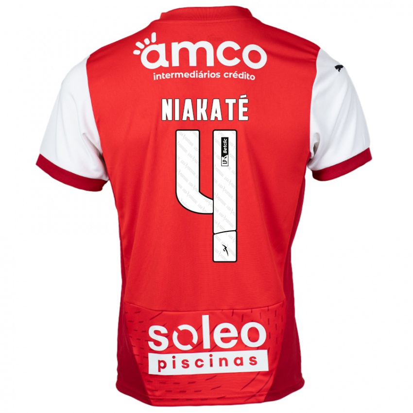 Niño Camiseta Sikou Niakaté #4 Rojo Blanco 1ª Equipación 2024/25 La Camisa