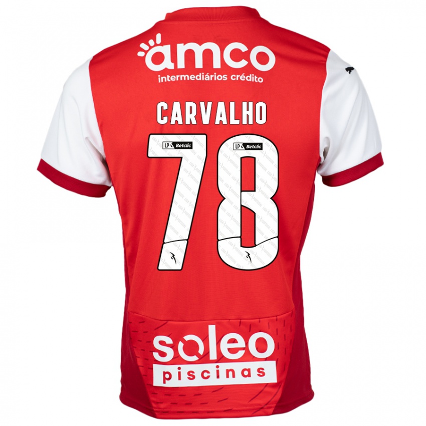 Niño Camiseta João Carvalho #78 Rojo Blanco 1ª Equipación 2024/25 La Camisa