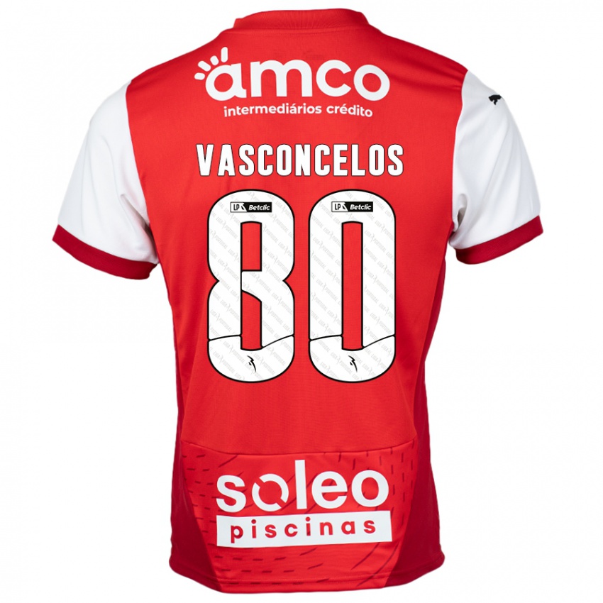 Niño Camiseta Vasconcelos #80 Rojo Blanco 1ª Equipación 2024/25 La Camisa