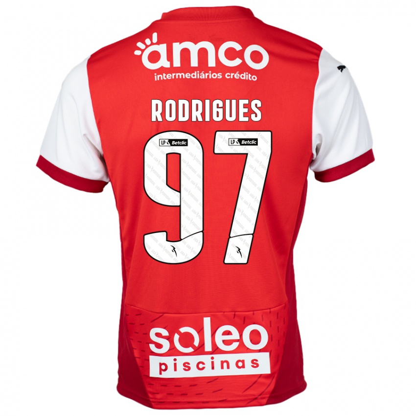 Niño Camiseta Dinis Rodrigues #97 Rojo Blanco 1ª Equipación 2024/25 La Camisa