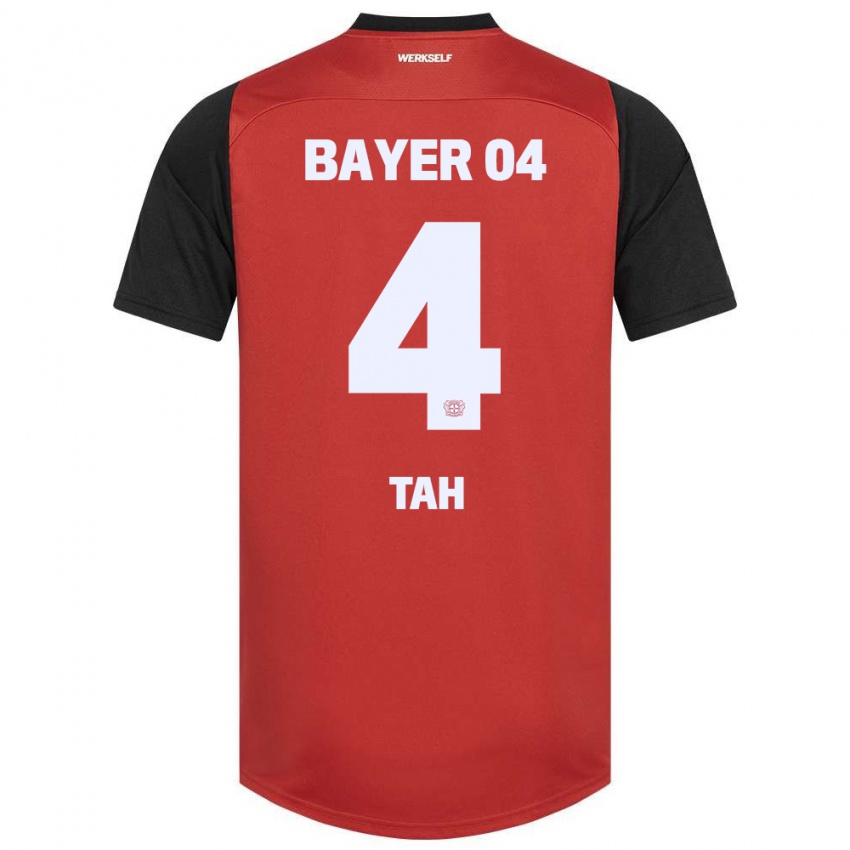 Niño Camiseta Jonathan Tah #4 Rojo Negro 1ª Equipación 2024/25 La Camisa