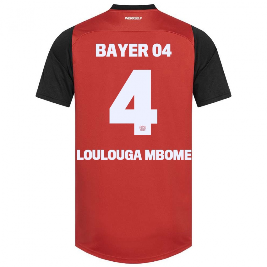 Niño Camiseta Adrien Loulouga Mbome #4 Rojo Negro 1ª Equipación 2024/25 La Camisa