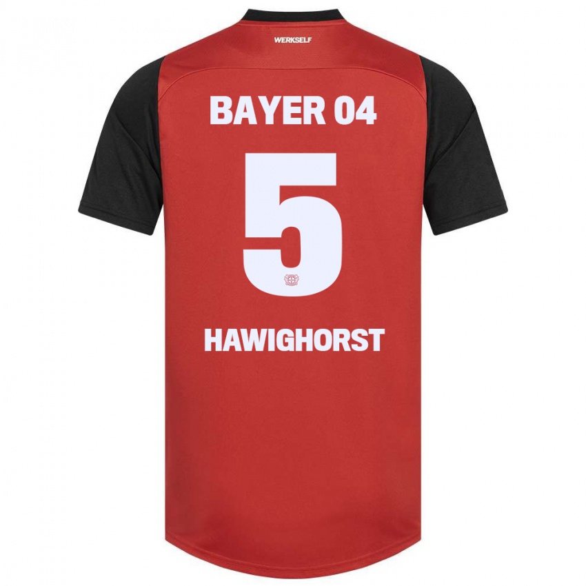 Niño Camiseta Ben Hawighorst #5 Rojo Negro 1ª Equipación 2024/25 La Camisa