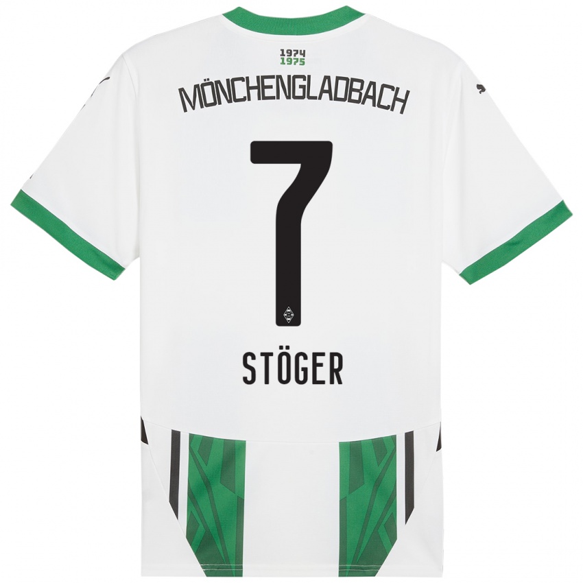 Niño Camiseta Kevin Stöger #7 Blanco Verde 1ª Equipación 2024/25 La Camisa