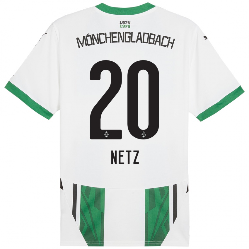 Niño Camiseta Luca Netz #20 Blanco Verde 1ª Equipación 2024/25 La Camisa