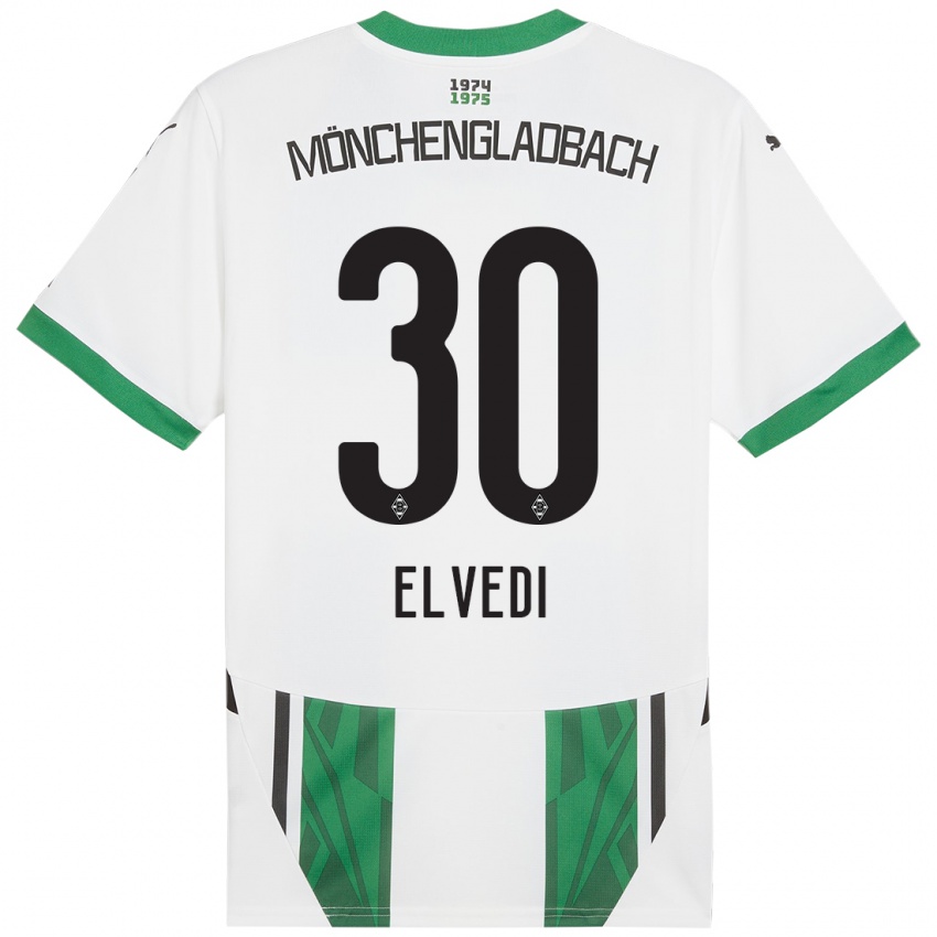 Niño Camiseta Nico Elvedi #30 Blanco Verde 1ª Equipación 2024/25 La Camisa