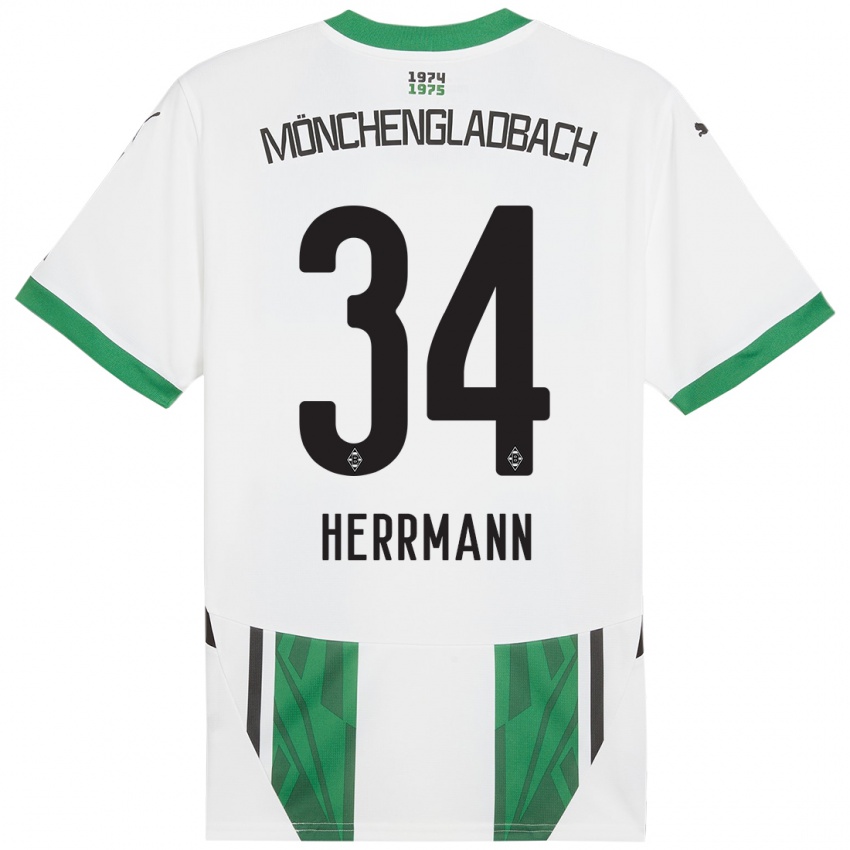 Niño Camiseta Charles Herrmann #34 Blanco Verde 1ª Equipación 2024/25 La Camisa