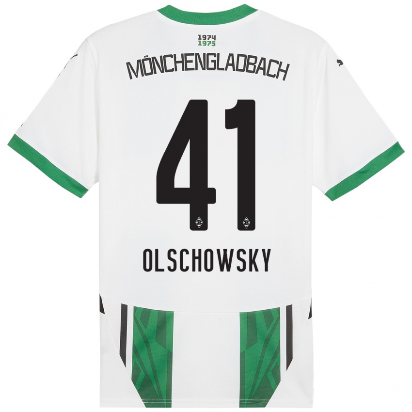 Niño Camiseta Jan Olschowsky #41 Blanco Verde 1ª Equipación 2024/25 La Camisa