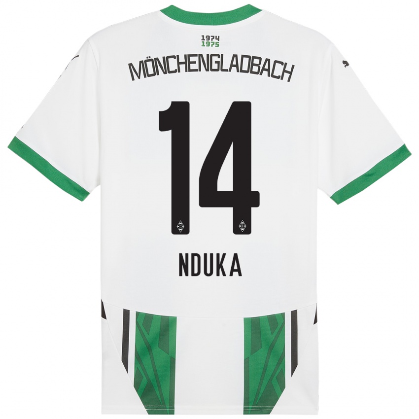 Niño Camiseta Michael Nduka #14 Blanco Verde 1ª Equipación 2024/25 La Camisa