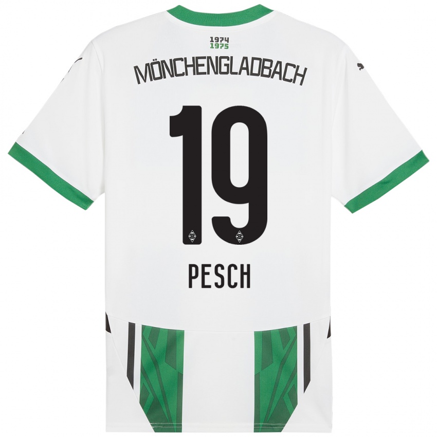 Niño Camiseta Noah Pesch #19 Blanco Verde 1ª Equipación 2024/25 La Camisa