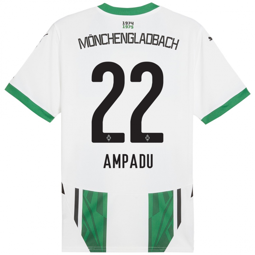 Niño Camiseta Leon Ampadu #22 Blanco Verde 1ª Equipación 2024/25 La Camisa