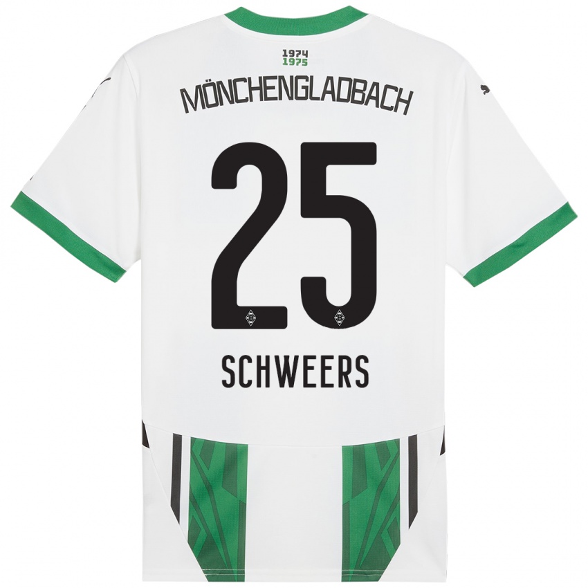 Niño Camiseta Lion Schweers #25 Blanco Verde 1ª Equipación 2024/25 La Camisa