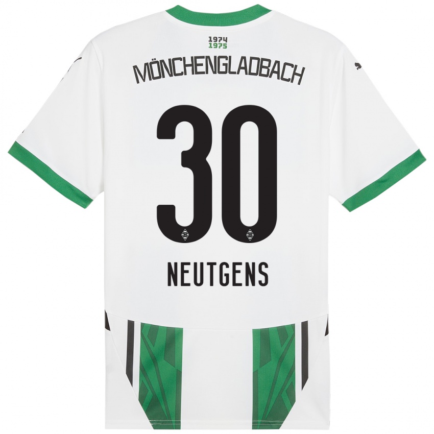 Niño Camiseta Maximilian Neutgens #30 Blanco Verde 1ª Equipación 2024/25 La Camisa