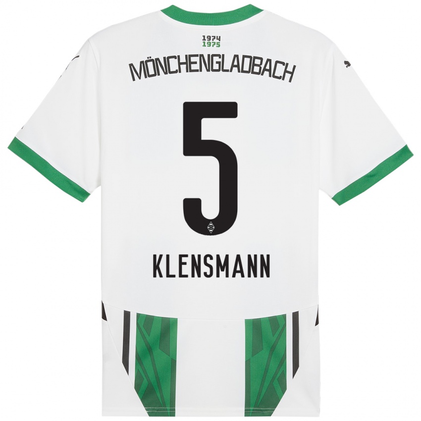 Niño Camiseta Paula Klensmann #5 Blanco Verde 1ª Equipación 2024/25 La Camisa