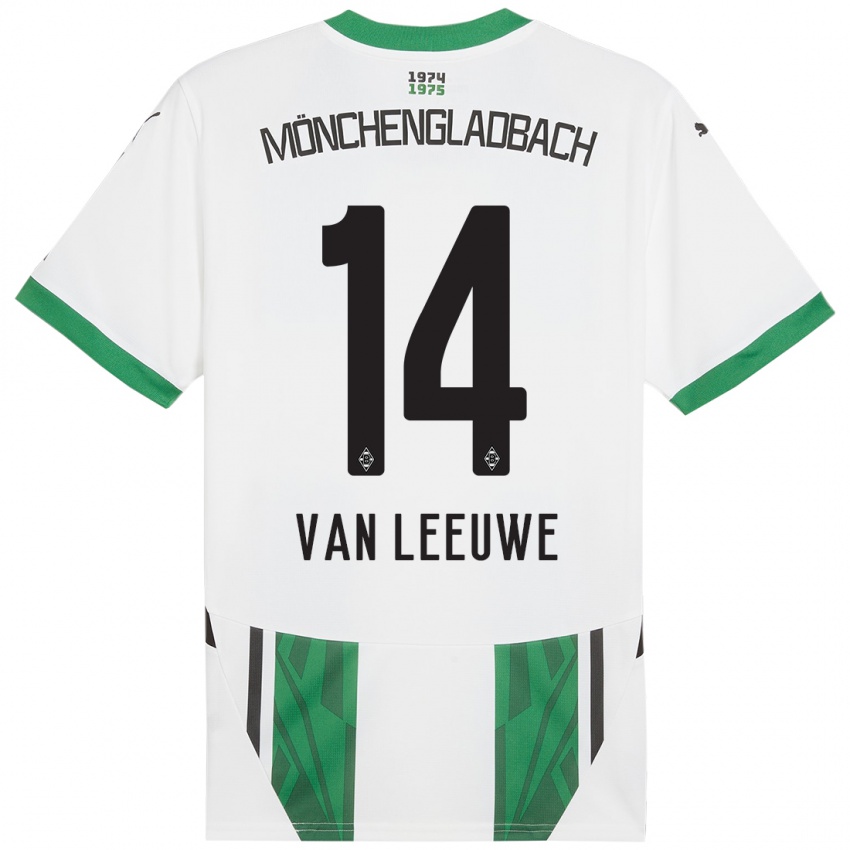 Niño Camiseta Kyra Van Leeuwe #14 Blanco Verde 1ª Equipación 2024/25 La Camisa