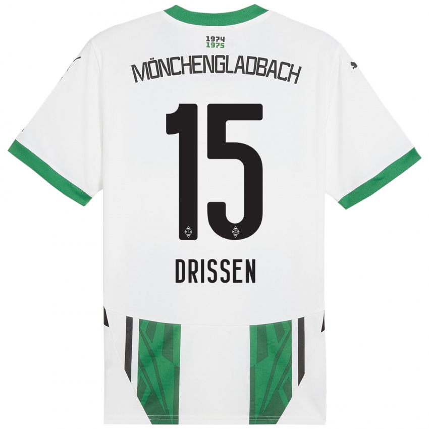 Niño Camiseta Sam Drissen #15 Blanco Verde 1ª Equipación 2024/25 La Camisa