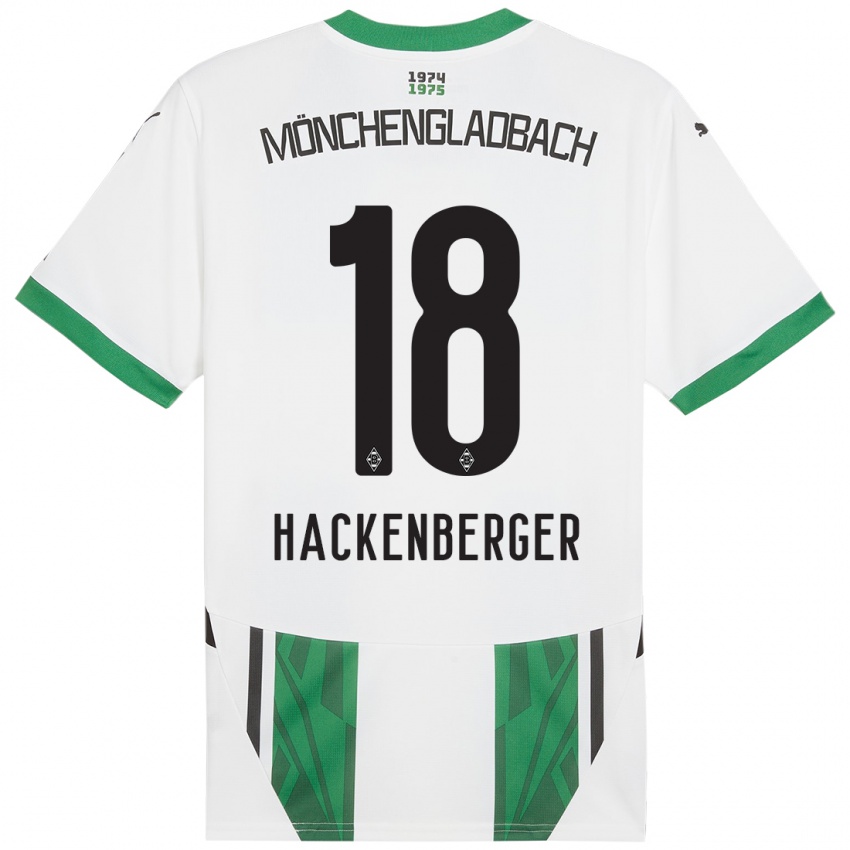 Niño Camiseta Jessica Hackenberger #18 Blanco Verde 1ª Equipación 2024/25 La Camisa