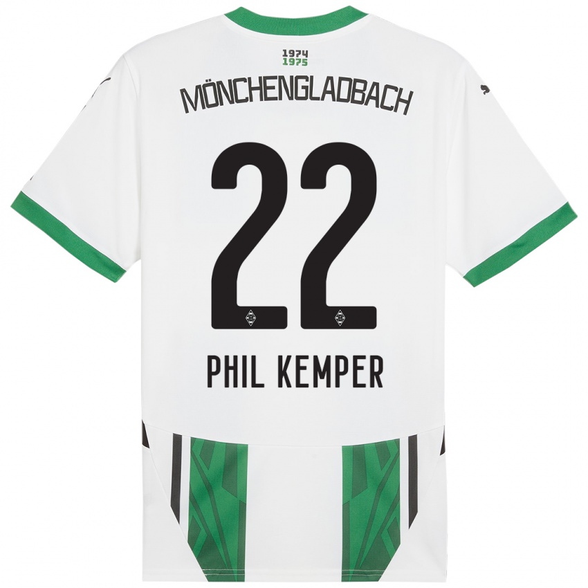 Niño Camiseta Phil Kemper #22 Blanco Verde 1ª Equipación 2024/25 La Camisa