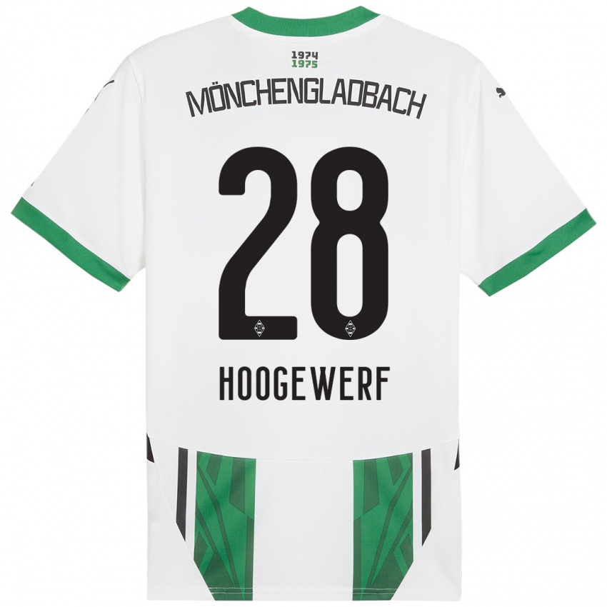 Niño Camiseta Dillon Hoogewerf #28 Blanco Verde 1ª Equipación 2024/25 La Camisa