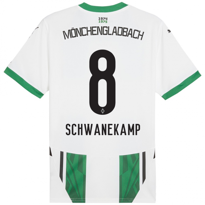 Niño Camiseta Jana Schwanekamp #8 Blanco Verde 1ª Equipación 2024/25 La Camisa