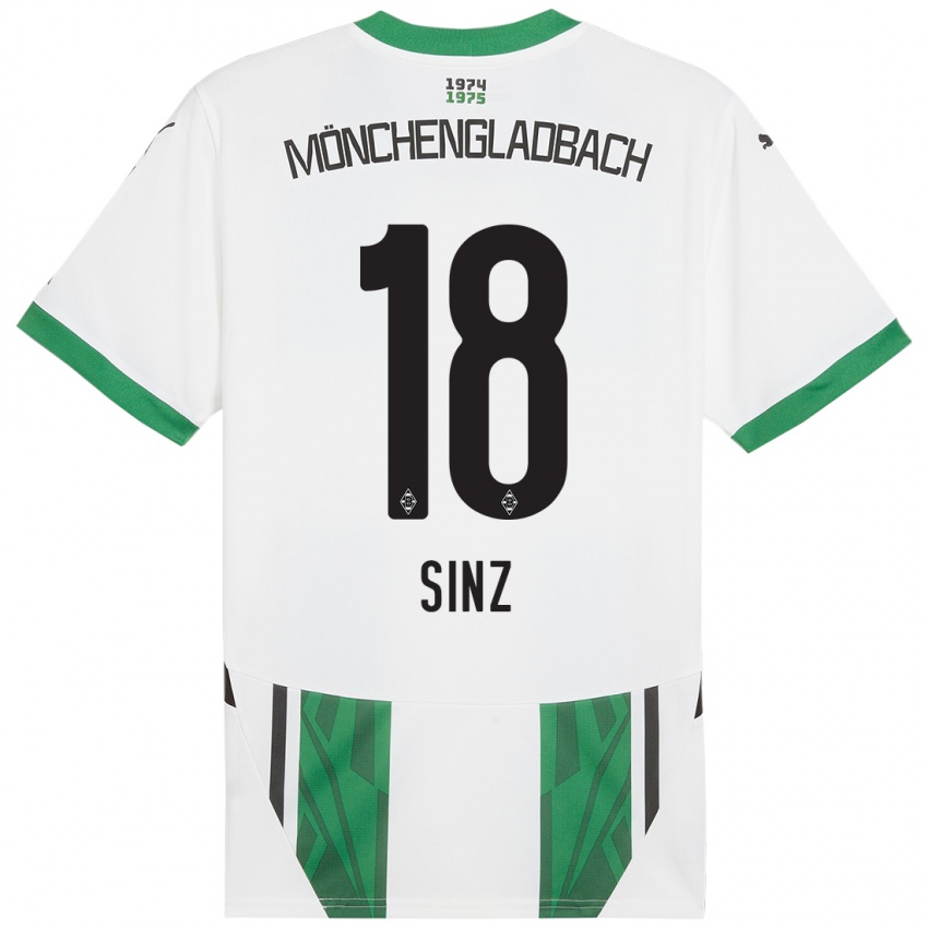 Niño Camiseta Michelle Sinz #18 Blanco Verde 1ª Equipación 2024/25 La Camisa