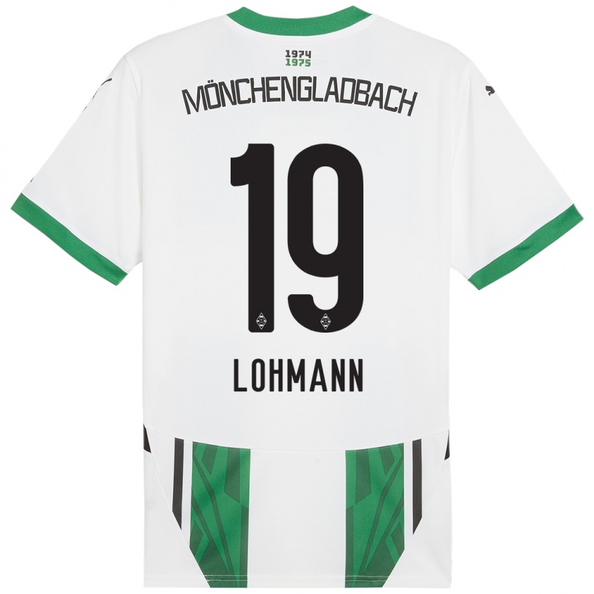 Niño Camiseta Mona Lohmann #19 Blanco Verde 1ª Equipación 2024/25 La Camisa