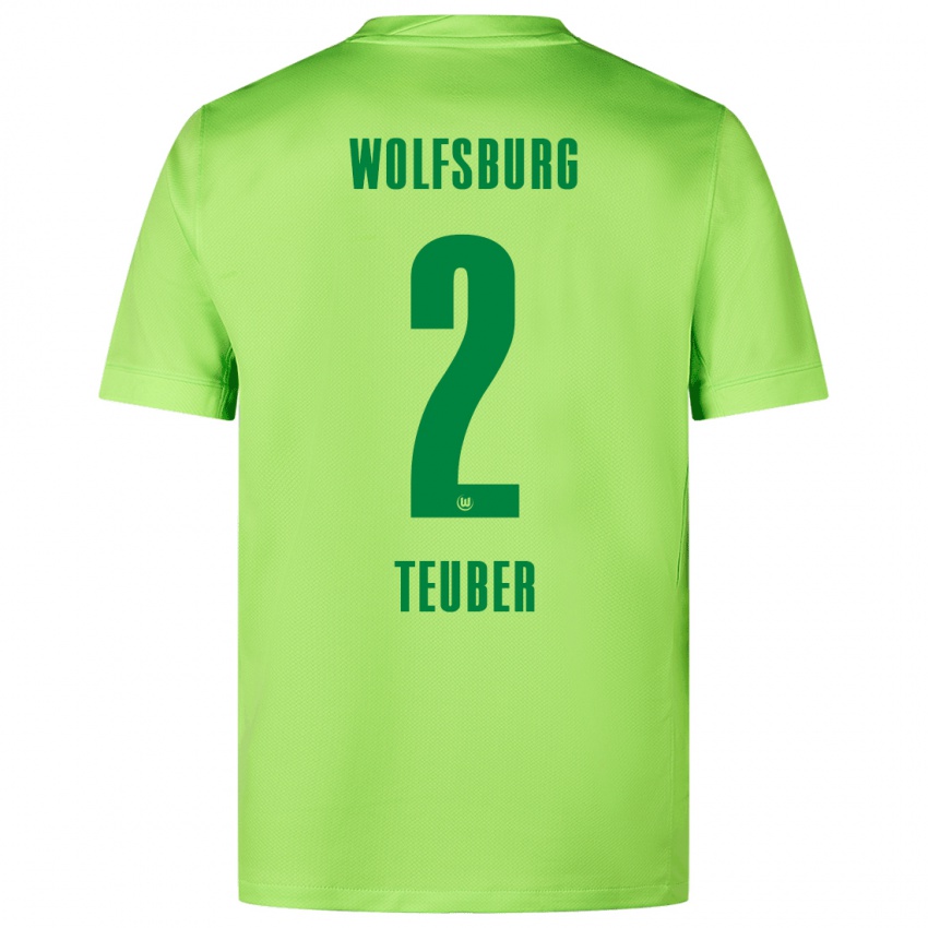 Niño Camiseta Julius Teuber #2 Verde Fluorescente 1ª Equipación 2024/25 La Camisa