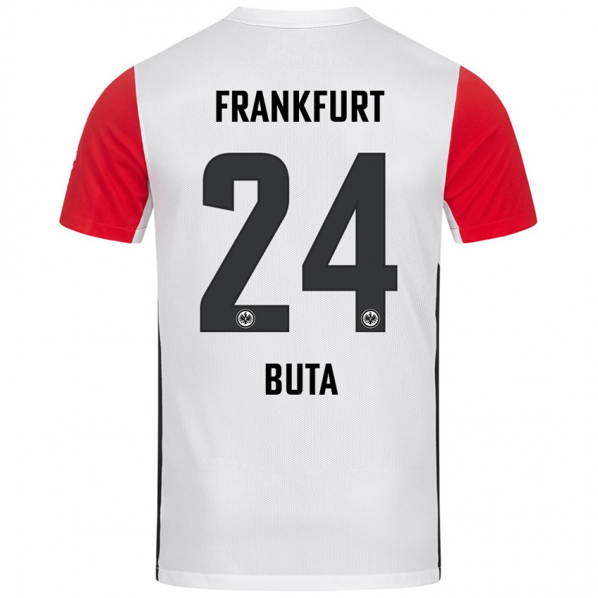 Niño Camiseta Aurélio Buta #24 Blanco Rojo 1ª Equipación 2024/25 La Camisa