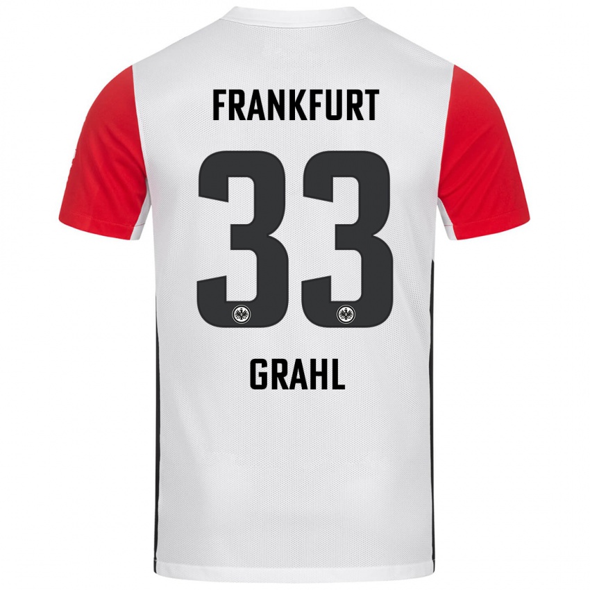 Niño Camiseta Jens Grahl #33 Blanco Rojo 1ª Equipación 2024/25 La Camisa