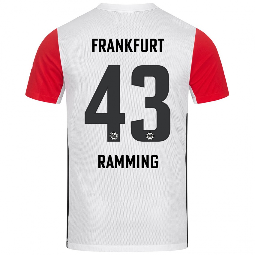 Niño Camiseta Nils Ramming #43 Blanco Rojo 1ª Equipación 2024/25 La Camisa