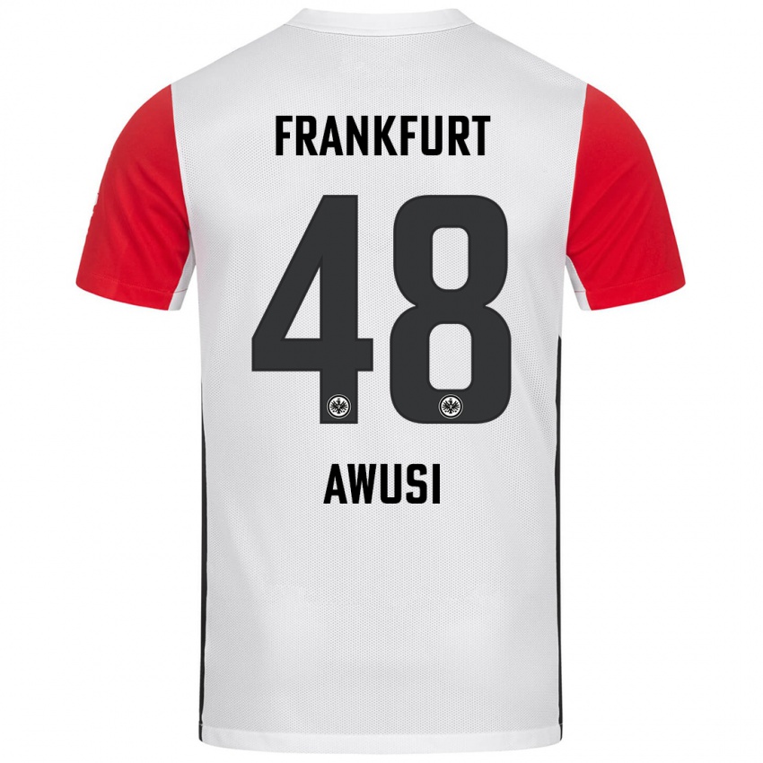 Niño Camiseta Junior Awusi #48 Blanco Rojo 1ª Equipación 2024/25 La Camisa