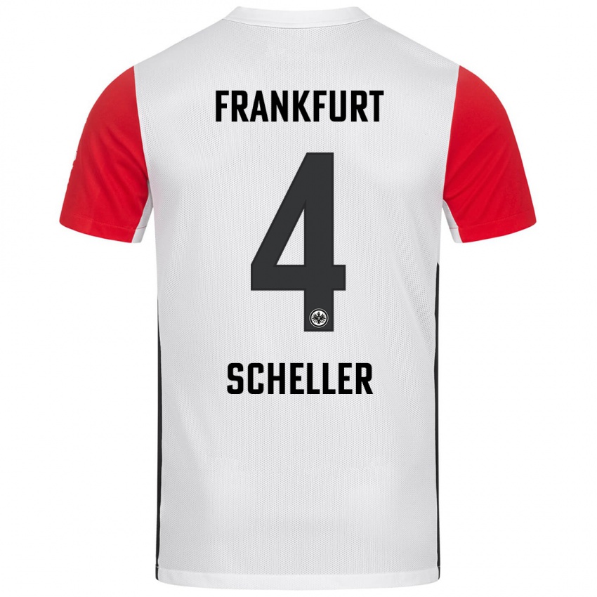 Niño Camiseta Niklas Scheller #4 Blanco Rojo 1ª Equipación 2024/25 La Camisa