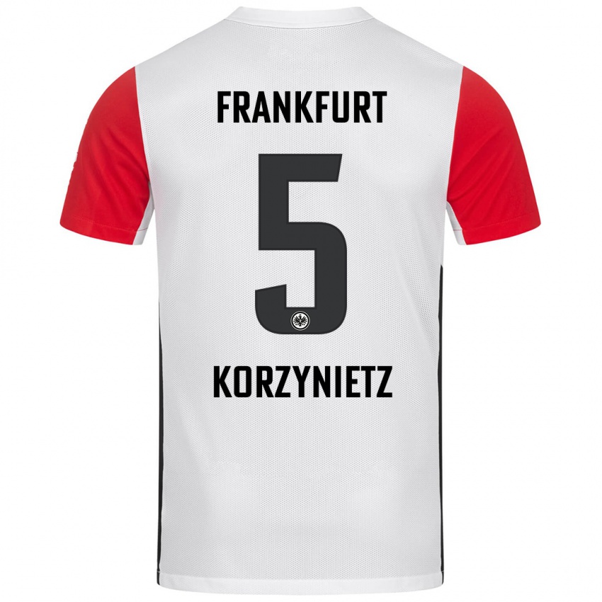 Niño Camiseta Jaden Korzynietz #5 Blanco Rojo 1ª Equipación 2024/25 La Camisa