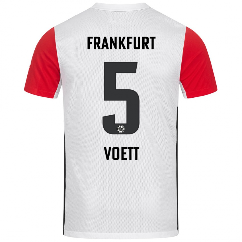 Niño Camiseta Johannes Voett #5 Blanco Rojo 1ª Equipación 2024/25 La Camisa