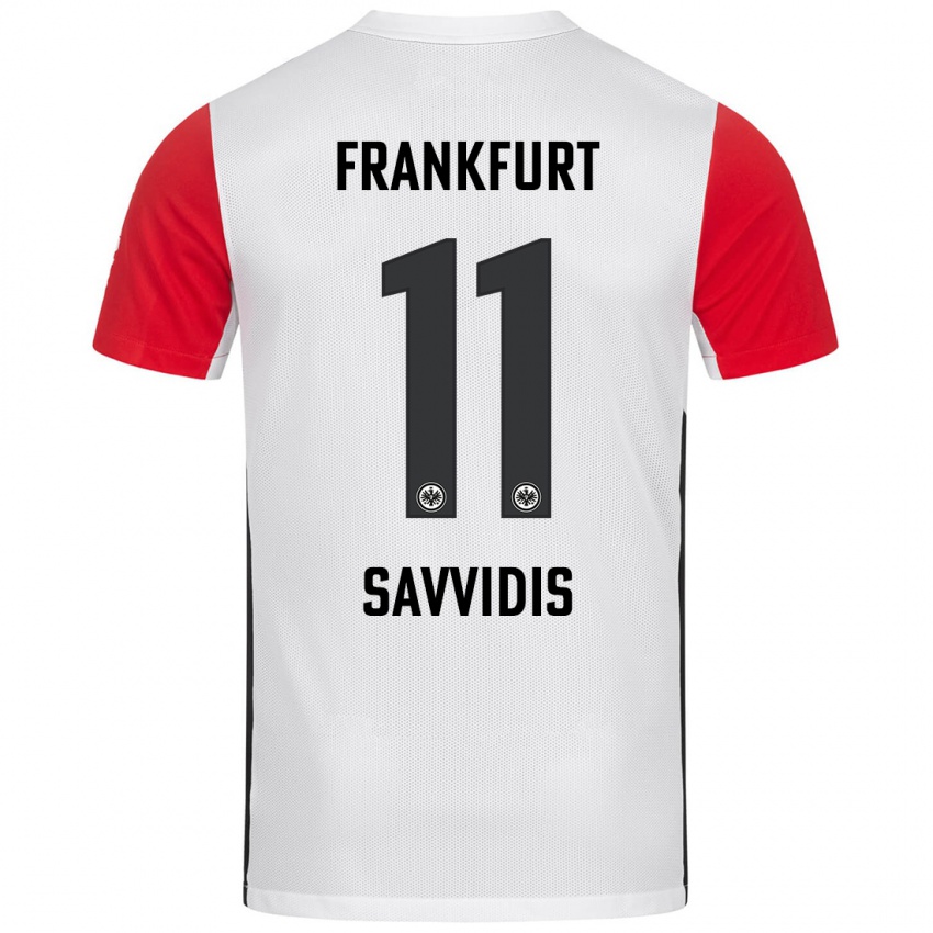 Niño Camiseta Rafail Savvidis #11 Blanco Rojo 1ª Equipación 2024/25 La Camisa