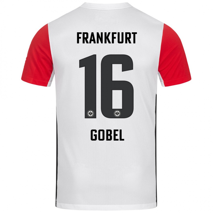 Niño Camiseta Marlon Göbel #16 Blanco Rojo 1ª Equipación 2024/25 La Camisa