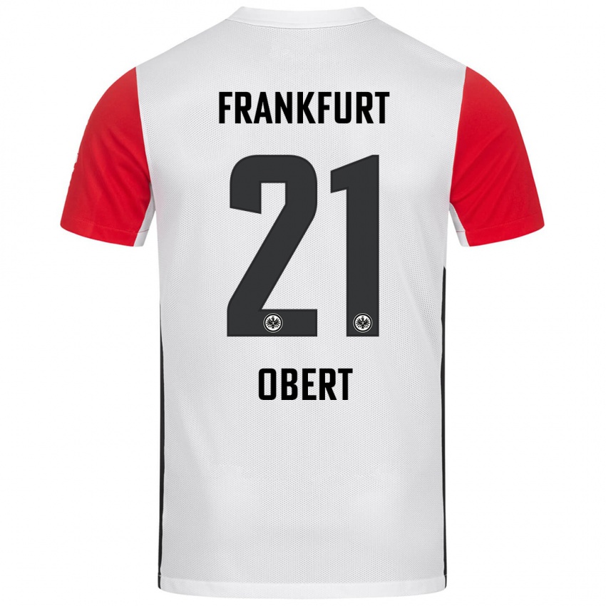 Niño Camiseta Yuriy Obert #21 Blanco Rojo 1ª Equipación 2024/25 La Camisa