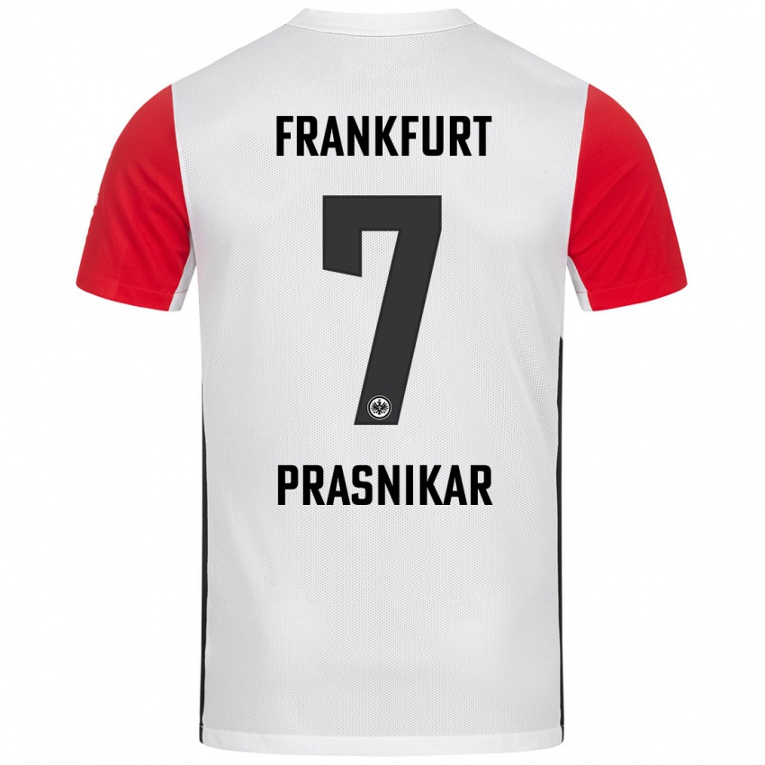 Niño Camiseta Lara Prašnikar #7 Blanco Rojo 1ª Equipación 2024/25 La Camisa